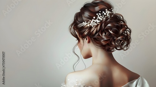 Elegant hairstyle of woman in wedding dress