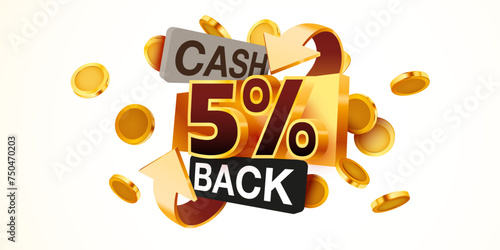 Cashback 5 percent icon isolated on the gray background. Cashback or money back label.