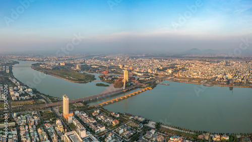 Aerial view of Tran Thị Ly bridge Da Nang city, Vietnam