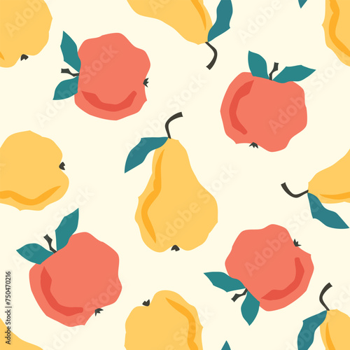 Seamless pattern with pears and apples in cartoon style