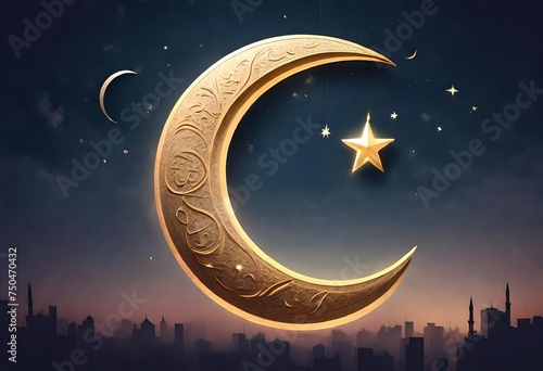 moon and star, islamic events greetings card