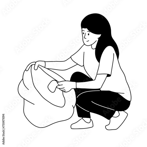 woman picking up trash, vector