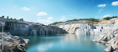 Serenity: Tranquil Reflective Pond in Man-Made Quarry Basks in Lush Surroundings
