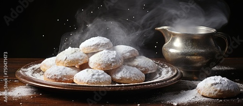 Delicate Eid Sweets with Tea: Celebratory Maamoul Cookies and Powdered Sugar on Kahk © HN Works