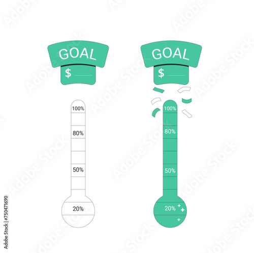 Financial goal thermometer set. Full and empty money trackers. I