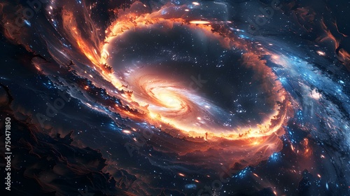 Vibrant galaxy swirls with a mesmerizing black hole at its core centered professional photo copy space. Concept Galaxy, Swirls, Black Hole, Photo, Copy Space