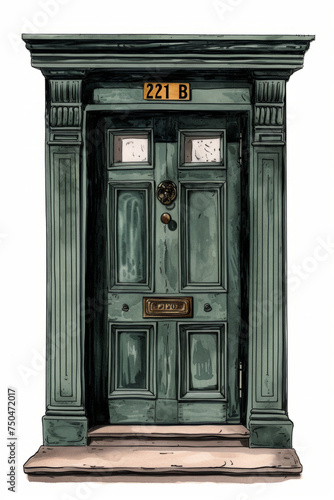 Victorian-style house door, vintage green, with 