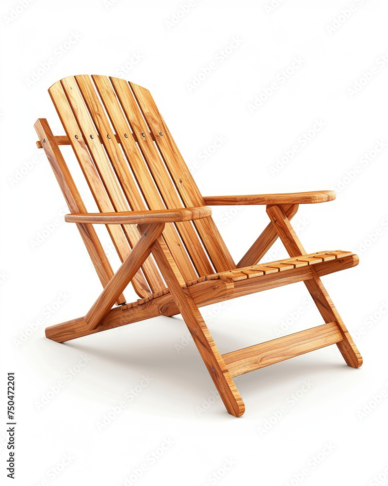 Classic Wooden Chair, Outdoor Leisure Furniture on White Background