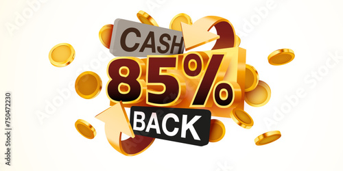 Cashback 85 percent icon isolated on the gray background. Cashback or money back label.