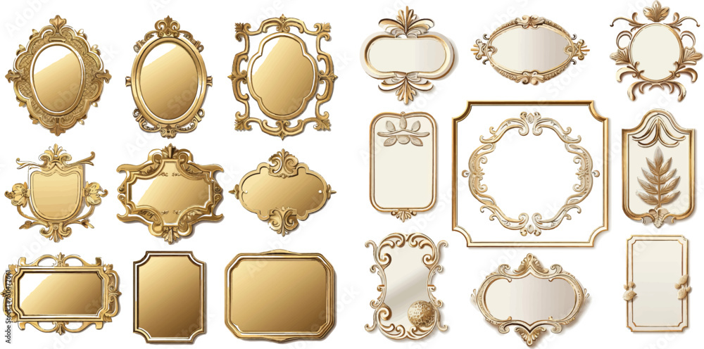 Gold-framed labels and sticker Gold-framed labels and sticker