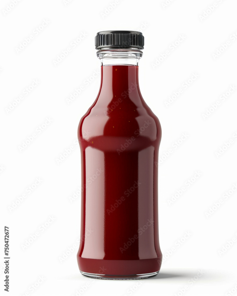 Classic bottle of tomato ketchup, rich red seasoning, sauce on a white background Classic bottle of tomato ketchup, rich red seasoning, sauce on a white background