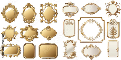 Gold-framed labels and sticker