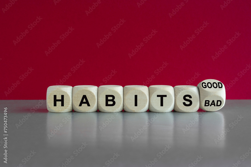 Good or bad habits symbol. Turned a wooden cube and changes words bad ...