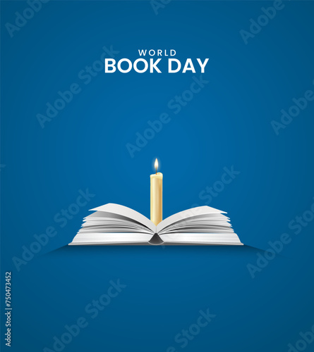 World book day, Book and lamp, Graduation cap top the book, cap and book, Design for social media banner, poster, 3D Illustration.