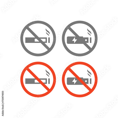 No smoking and vaping vector icon set. No electronic cigarette red sign icons.