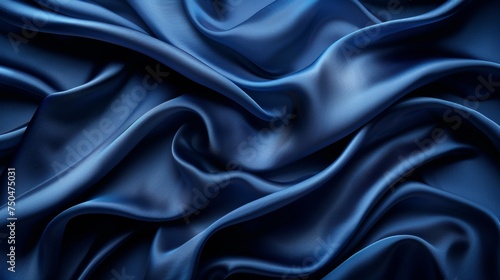 Background in black and blue. Silk satin. Curtains and drapery. Wavy soft pleats. Navy blue elegant luxurious background. Gradient effect.