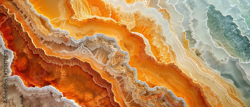 Terraces of orange calcite in the lake, top View  photo