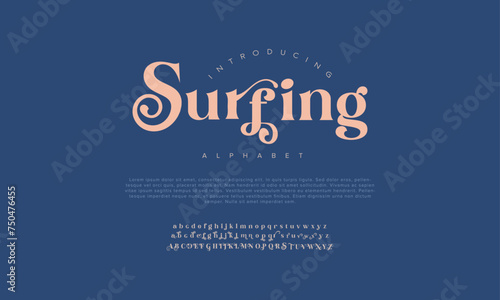 Surfing premium luxury arabic alphabet letters and numbers. Elegant islamic typography ramadan wedding serif font decorative vintage. Creative vector illustration