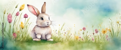 A rabbit is standing in a field of flowers © Екатерина Переславце