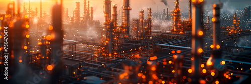 oil refinery with pipelines, storage tanks and processing plants in a vast industrial landscape . Generative AI