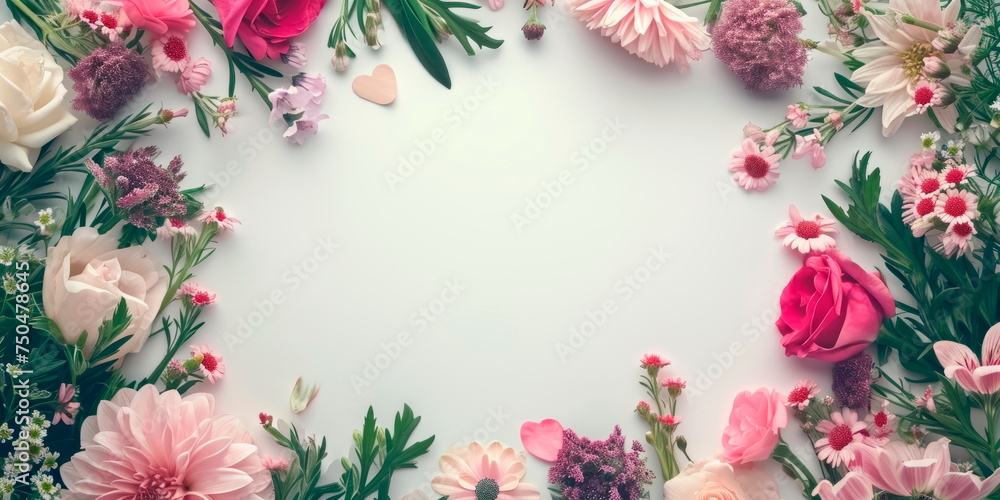 charming flower arrangement forming an elegant frame, perfect for expressing Valentine's feelings on a white background. Generative AI