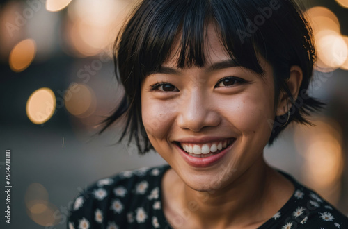 portrait of a young Asian woman in the city park