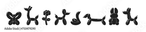 Balloon animals collection. Black and white vector illustration in retro y2k style.