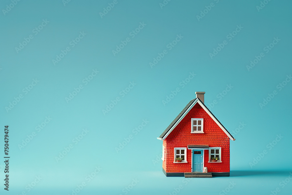 minimalistic Miniature house on light Blue background, building savings advertising minimalistic Miniature house on light Blue background, building savings advertising