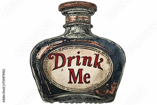 Vintage "Drink Me" potion bottle, whimsical concept isolated on white background