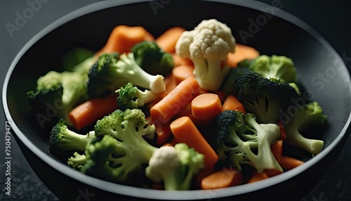 A bowl of vegetables including broccoli and carrots