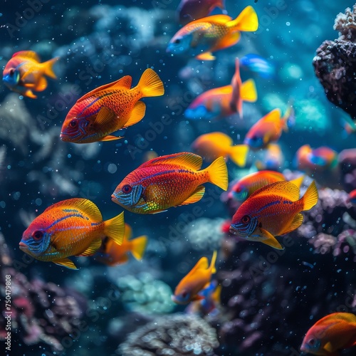 Diverse Marine Fish: Colorful and diverse marine fish swimming in a coral reef, capturing the beauty of underwater life © Nico