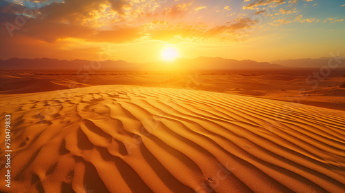 Sunset over the sand dunes background