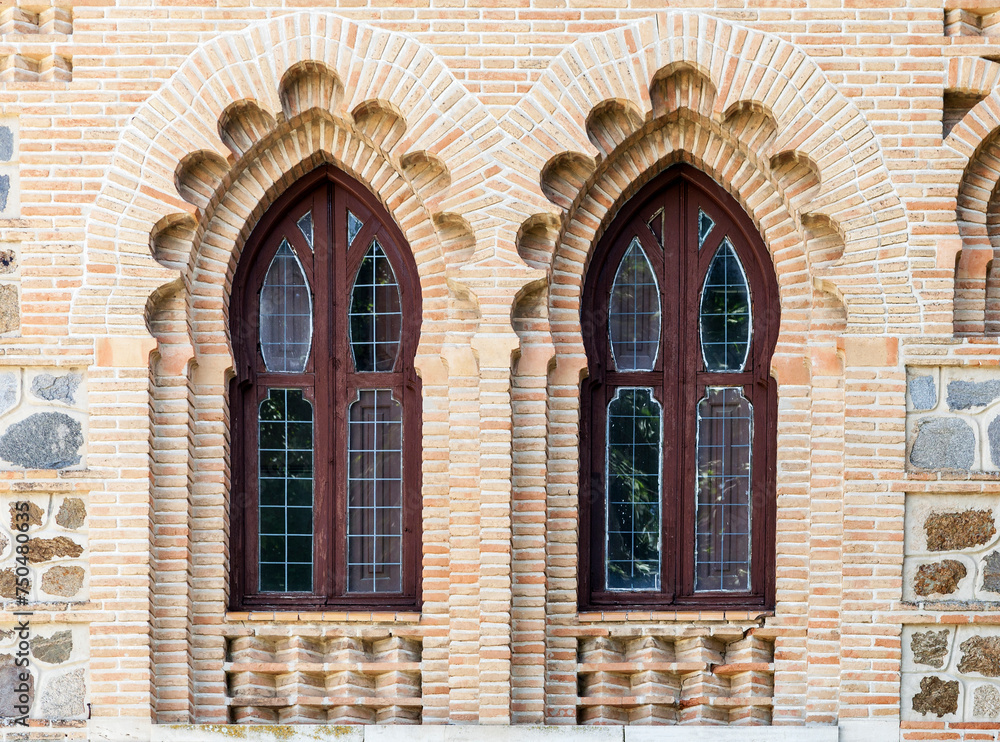 Ornate windows in moorish style in Toledo railway station