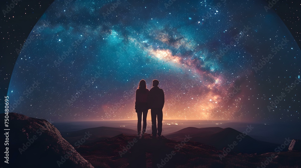Stargazing with a Romantic Partner: Under a Celestial Dome of Wonder. Concept Stargazing, Romantic Partner, Celestial Dome, Wonder