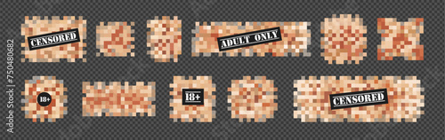 Black censor pixel bar concept. Censorship mosaic sign, censored bar and nudity pixel blur. The shape of the rectangle, square, oval, circle. Illustration in skin tones