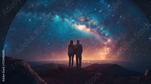 Stargazing with a Romantic Partner  Under a Celestial Dome of Wonder. Concept Stargazing  Romantic Partner  Celestial Dome  Wonder