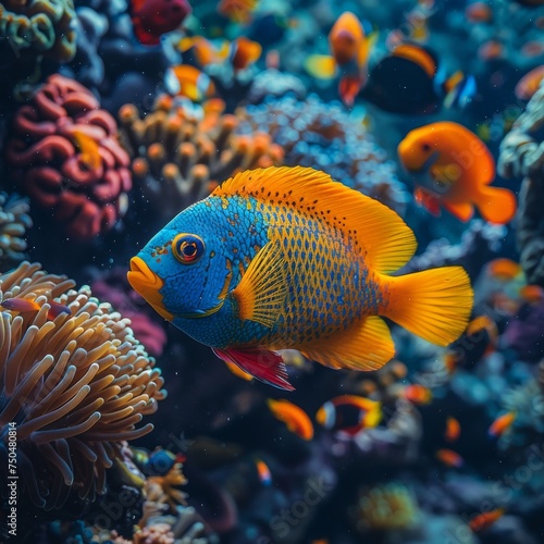 Diverse Marine Fish: Colorful and diverse marine fish swimming in a coral reef, capturing the beauty of underwater life © Nico