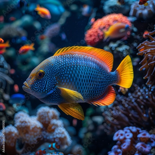 Diverse Marine Fish: Colorful and diverse marine fish swimming in a coral reef, capturing the beauty of underwater life