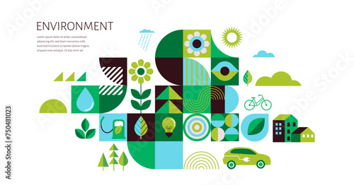 Environment, ecology, Earth day concept design. Banner, poster, abstract background in modern geometric style