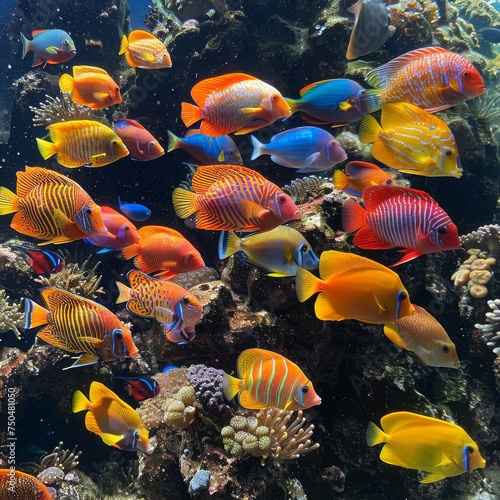 Diverse Marine Fish: Colorful and diverse marine fish swimming in a coral reef, capturing the beauty of underwater life