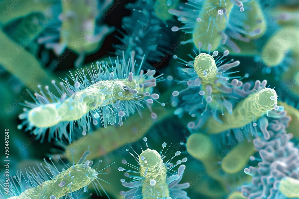 Fototapeta premium Bacteria closeup view under microscope Generative Ai 