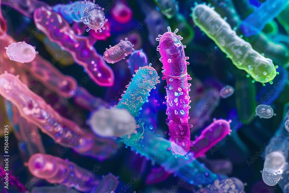 Fototapeta premium Bacteria closeup view under microscope Generative Ai 