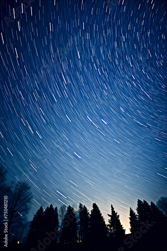 Long exposure shot of stars in the forest