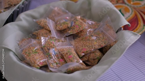 Fennel Seeds, Known as Saunf or Variyali, Packaged in Small Bags for an Indian Wedding Ceremony - Close Up photo