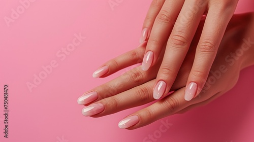 Womans Hand With Pink Manicure. Generative AI