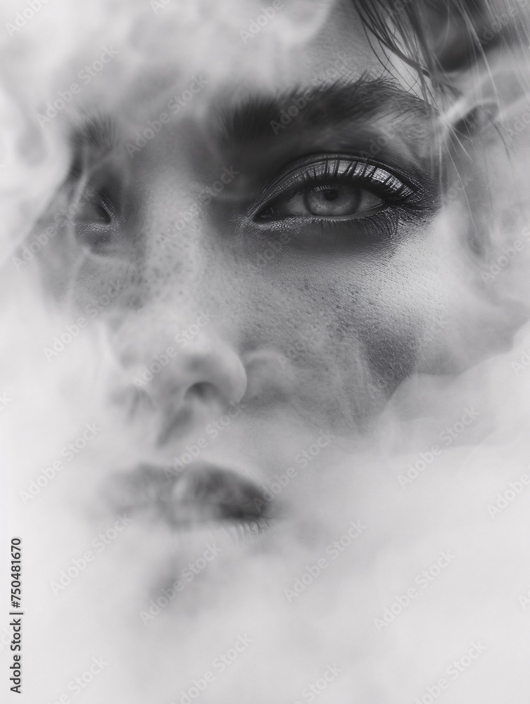 Ethereal Womans Portrait Shrouded in Mist. Generative AI Ethereal Womans Portrait Shrouded in Mist. Generative AI
