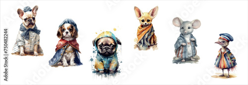 Safari Animal set french bulldog, king charles cavalier spaniel, pug  in 3d style. Isolated vector illustration