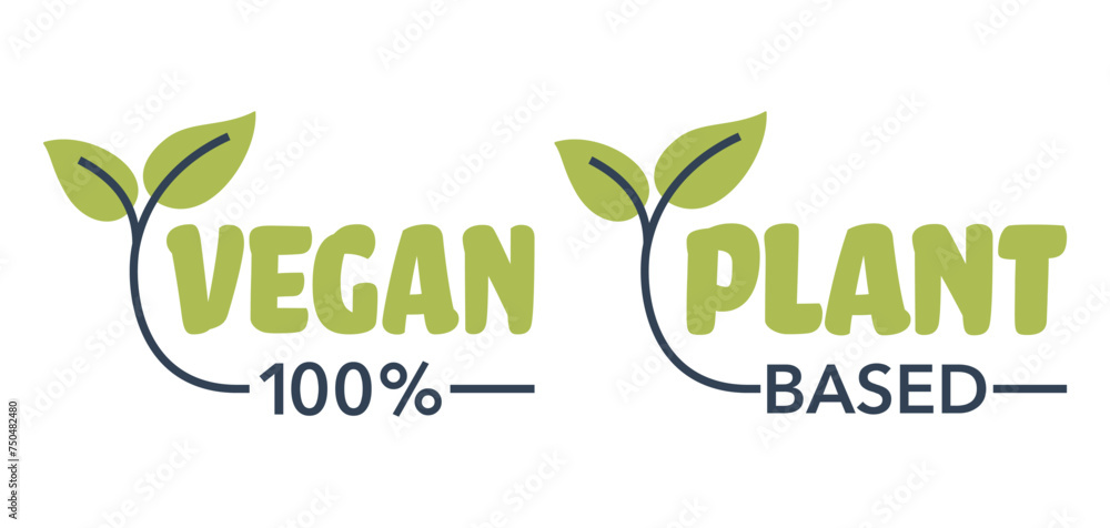 Naklejka premium Vegan 100 percent, Plant Based badges