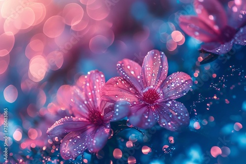 Beautiful, lilac delicate flowers with drops of water, close-up, macro photo, background, banner, selective focus