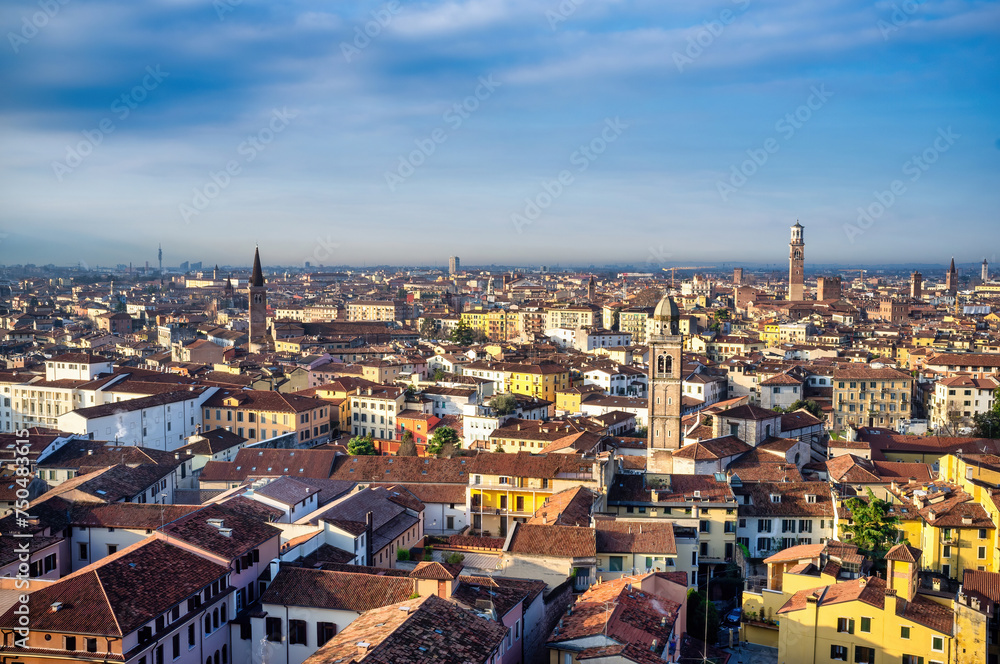 Obraz premium View of Verona, Italy, from the top of the panoramic terrace of San Zeno in Monte